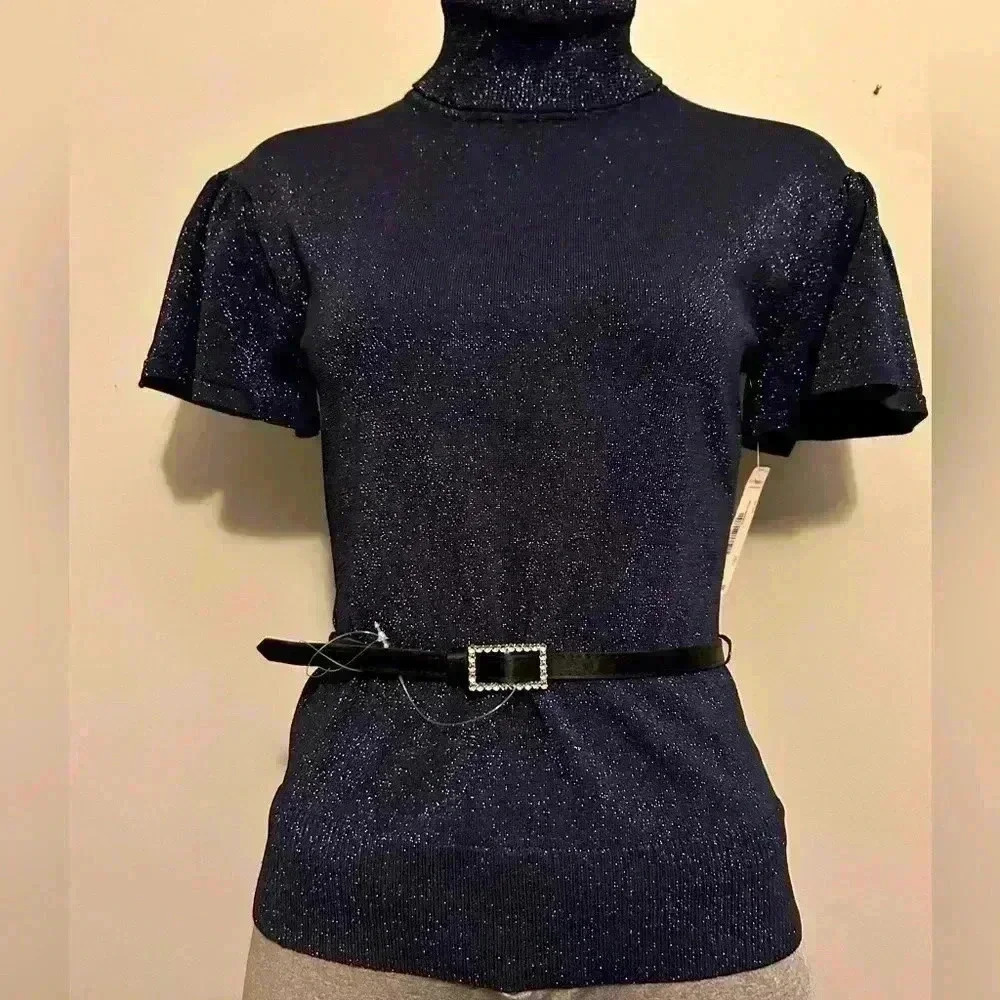 Bling, Worthington sz S navy sparkling sweater, rhinestone belt